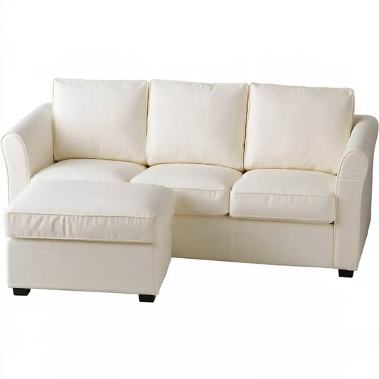 Sofá con asiento alargado y cojines claros - beige