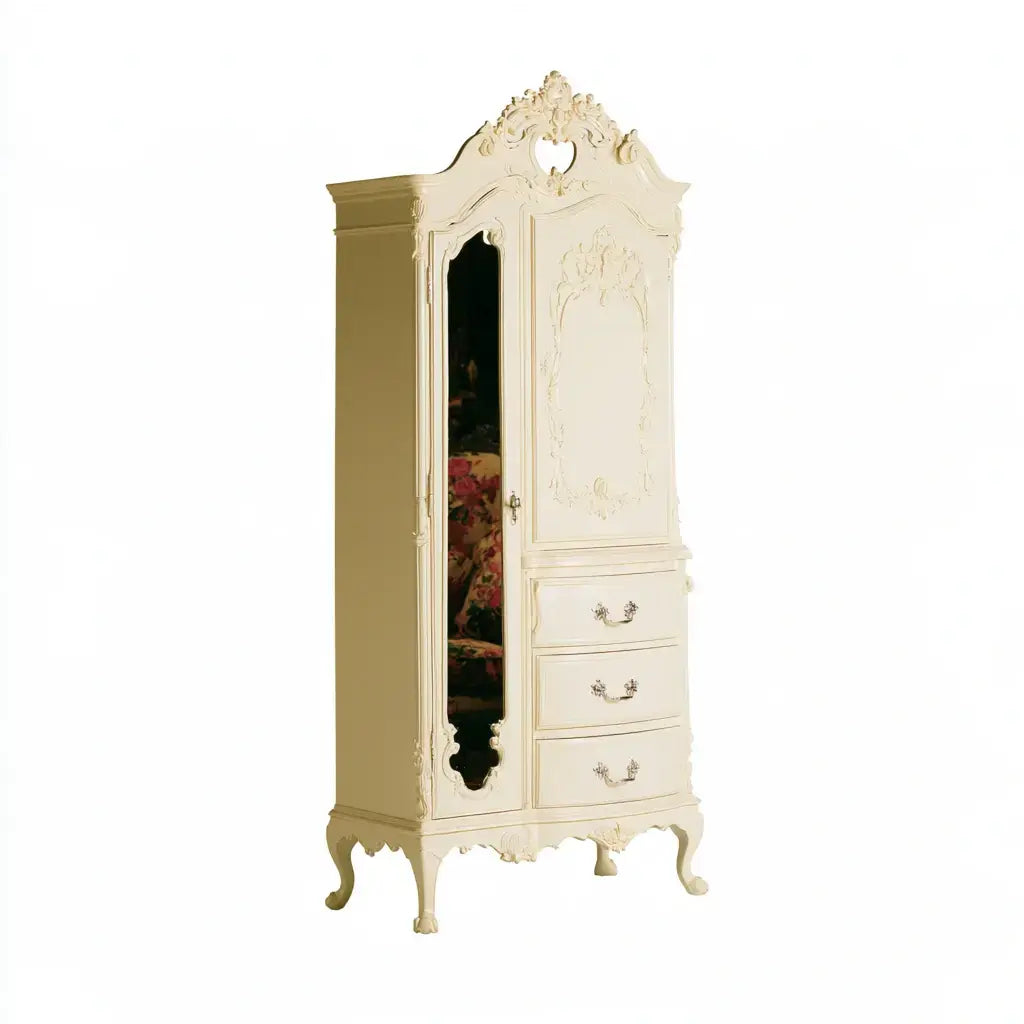 Armario estrecho con espejo y cajones - beige