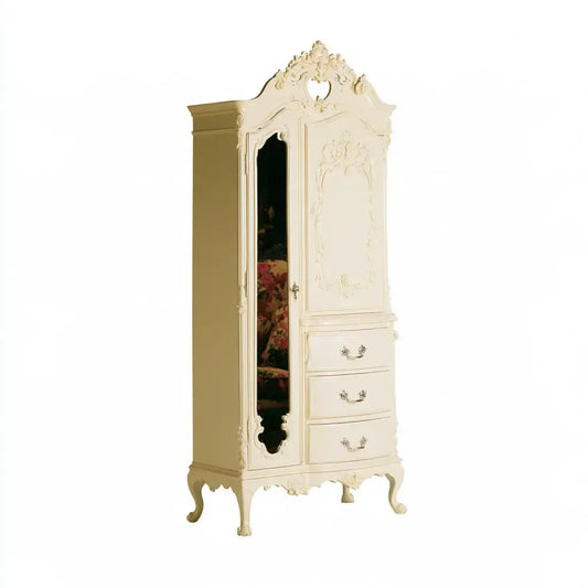 Armario estrecho con espejo y cajones - beige