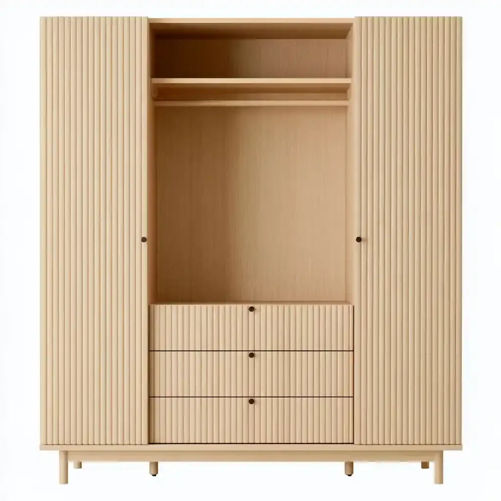 Armario con puertas estriadas y hueco central - beige